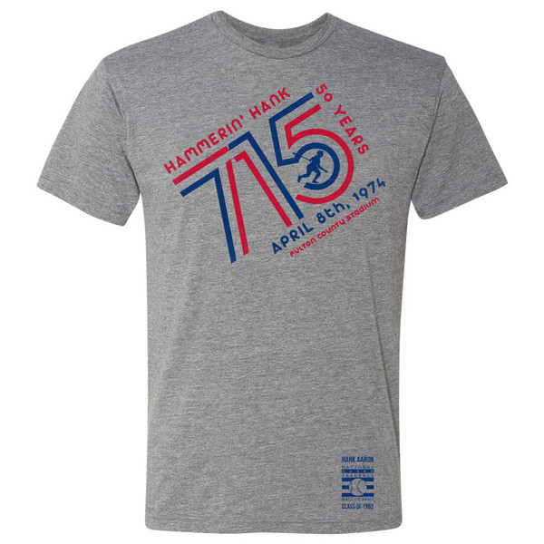 Men’s 108 Stitches Hank Aaron 50th Anniversary Heather Grey T-Shirt