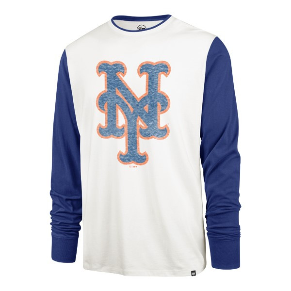 Men’s ’47 Brand New York Mets Premier Rumford Canvas White and Royal Long Sleeve Baseball T-Shirt