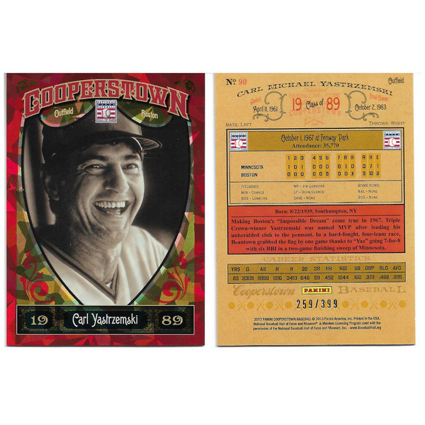 Carl Yastrzemski 2013 Panini Cooperstown Red Crystal Collection # 90 Baseball Card Ltd Ed of 399