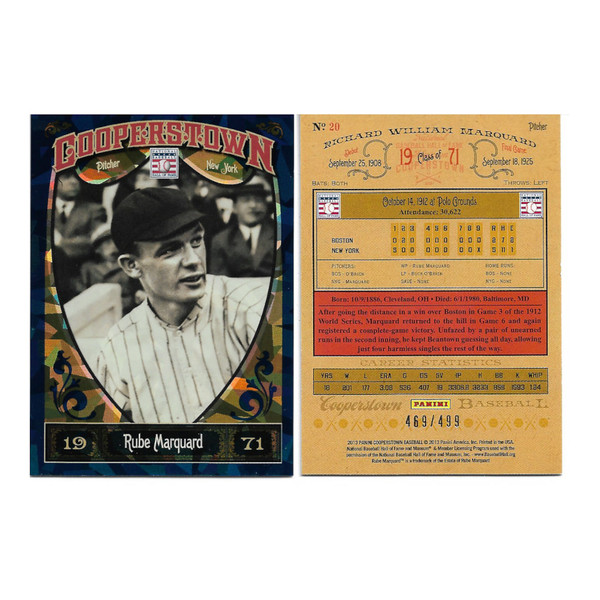 Rube Marquard 2013 Panini Cooperstown Blue Crystal # 20 Ltd Ed of 499