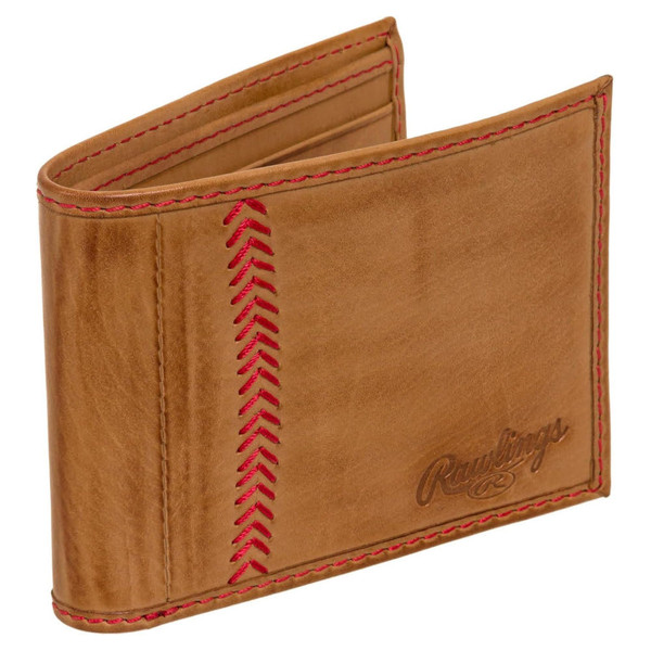 Rawlings Tan Baseball Stitch Bi-Fold Leather Wallet