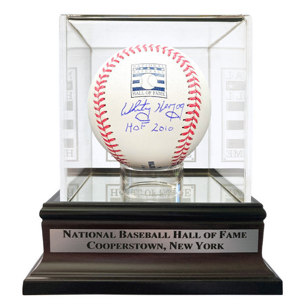 Whitey Herzog Autographed Hall of Fame Logo Baseball with HOF 2010 Inscription with HOF Case (JSA)