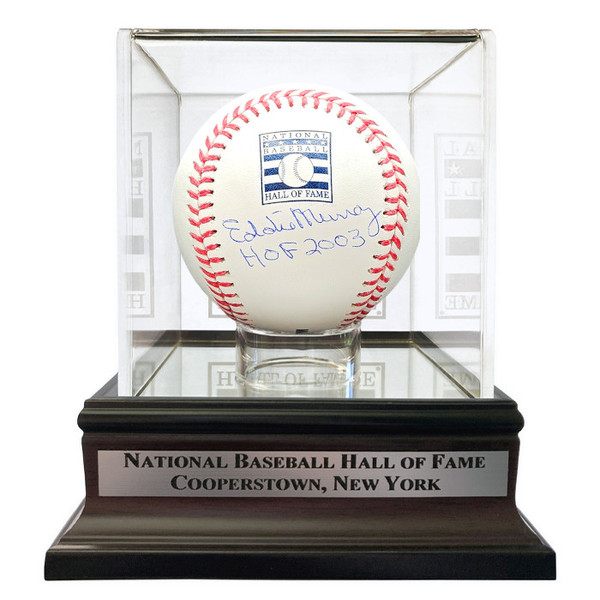 Eddie Murray Autographed Hall of Fame Logo Baseball with HOF 2003 Inscription with HOF Case (JSA)