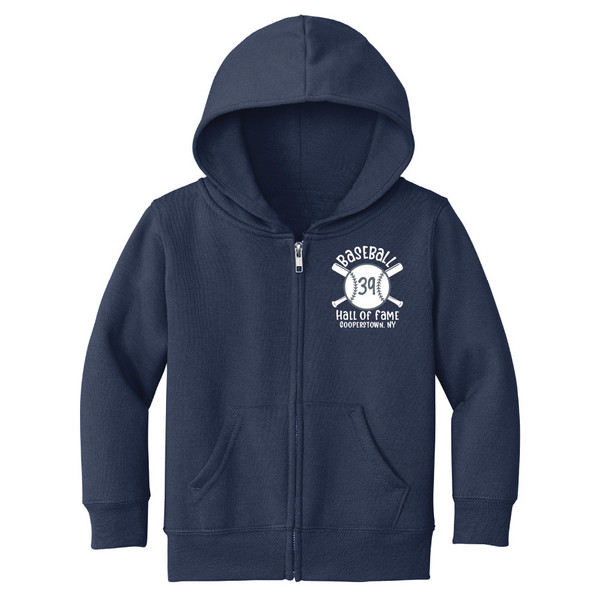 Baseball Hall of Fame Toddler 39 Ball With Crossed Bats Full Zip Navy Hoodie