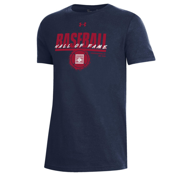 Youth Under Armour Baseball Hall of Fame Logo Ball Navy Performance Cotton T-Shirt