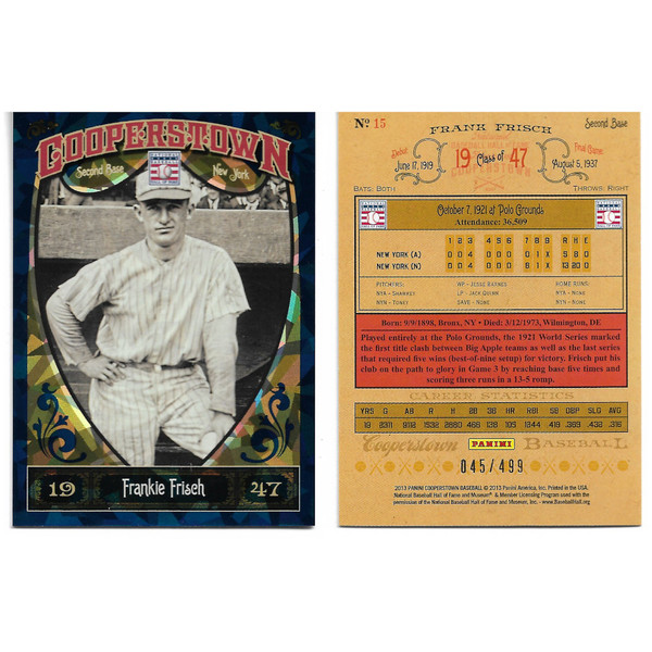 Frankie Frisch 2013 Panini Cooperstown Blue Crystal # 15 Ltd Ed of 499