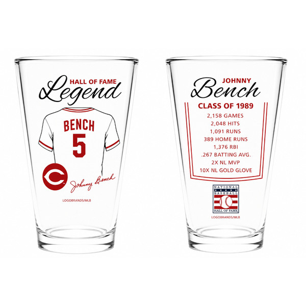 Johnny Bench Baseball Hall of Fame Legend Player Pint Glass