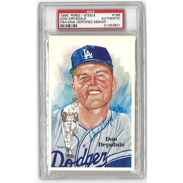 Don Drysdale Autographed Perez-Steele HOF Series Postcard # 186 (PSA-01)