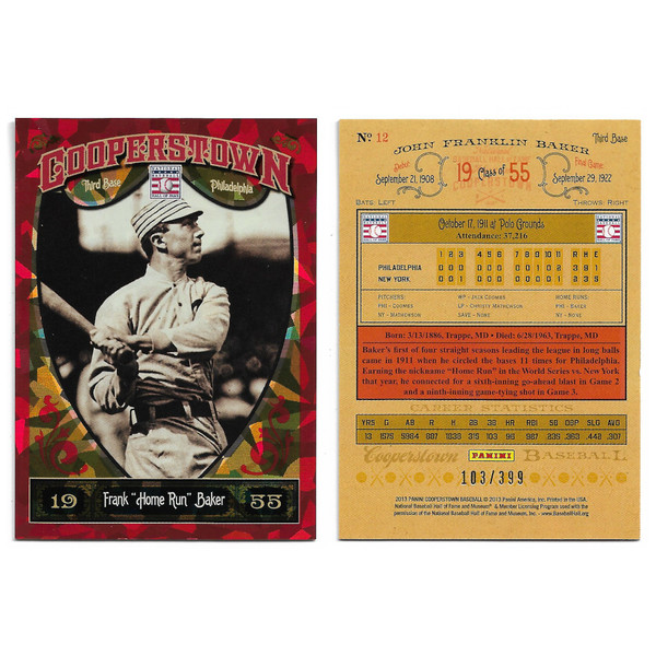 Home Run Baker 2013 Panini Cooperstown Red Crystal Collection # 12 Baseball Card Ltd Ed of 399