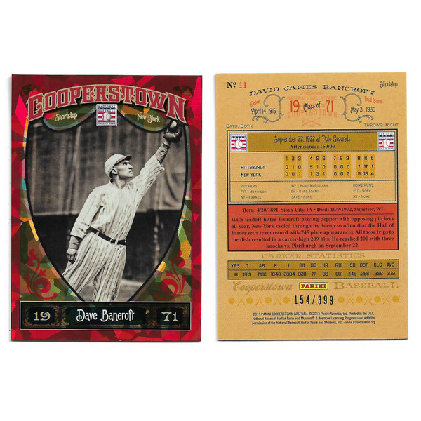 Dave Bancroft 2013 Panini Cooperstown Red Crystal Collection # 44 Baseball Card Ltd Ed of 399