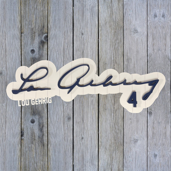 Lou Gehrig 3D Signature White 20 x 8 Wood Wall Sign with Number