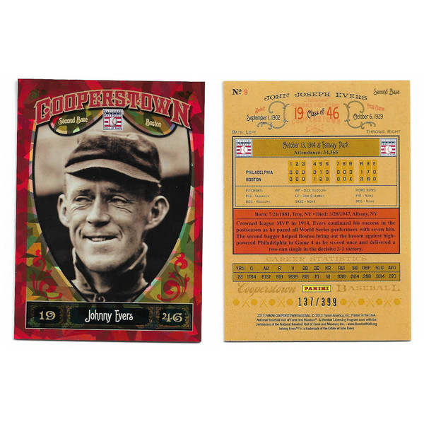 Johnny Evers 2013 Panini Cooperstown Red Crystal Collection # 9 Baseball Card Ltd Ed of 399