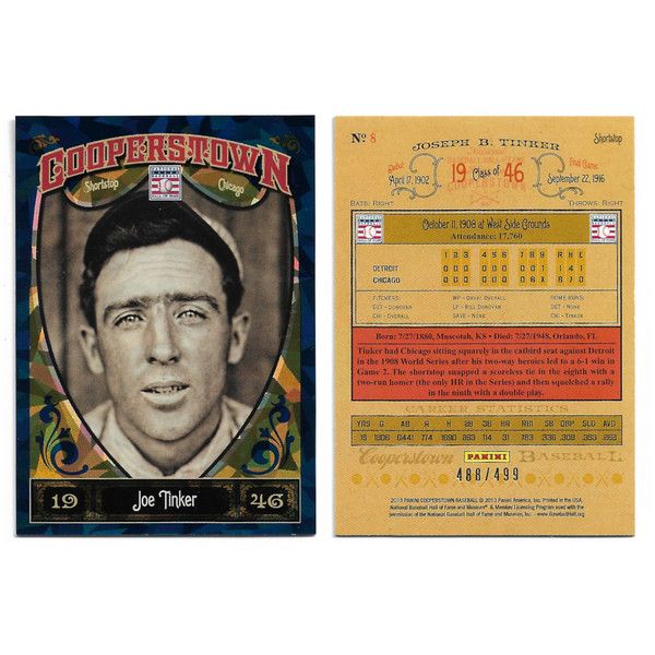 Joe Tinker 2013 Panini Cooperstown Blue Crystal # 8 Ltd Ed of 499