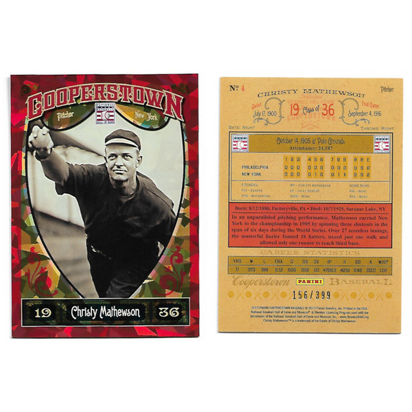 Christy Mathewson 2013 Panini Cooperstown Red Crystal Collection # 4 Baseball Card Ltd Ed of 399