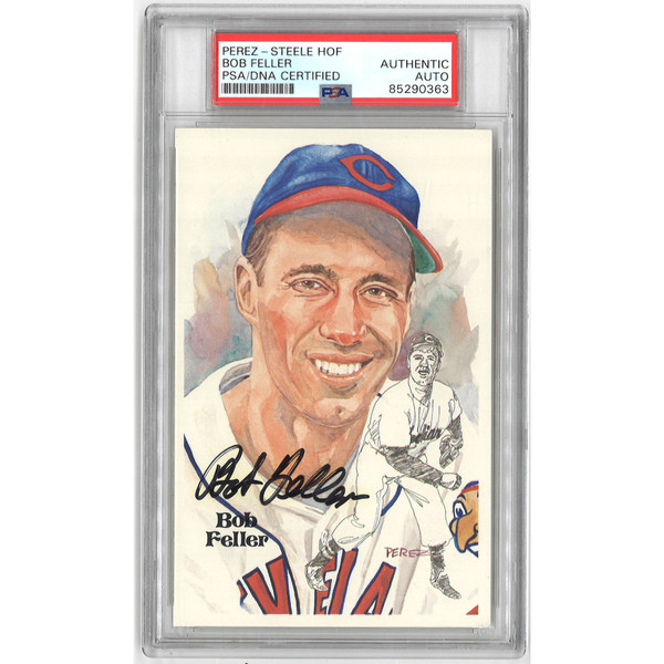 Bob Feller Autographed Perez-Steele HOF Series Postcard # 87 (PSA-63)
