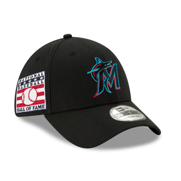 Men’s New Era Miami Marlins Baseball Hall of Fame Logo 39THIRTY Black Flex Fit Cap