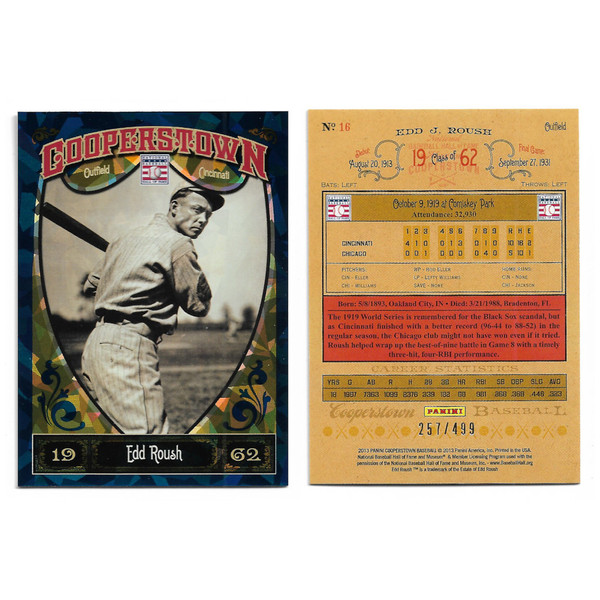 Edd Roush 2013 Panini Cooperstown Blue Crystal # 16 Ltd Ed of 499