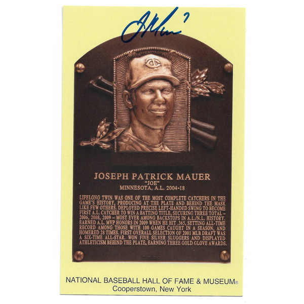 Joe Mauer Autographed Hall of Fame Plaque Postcard (Beckett)