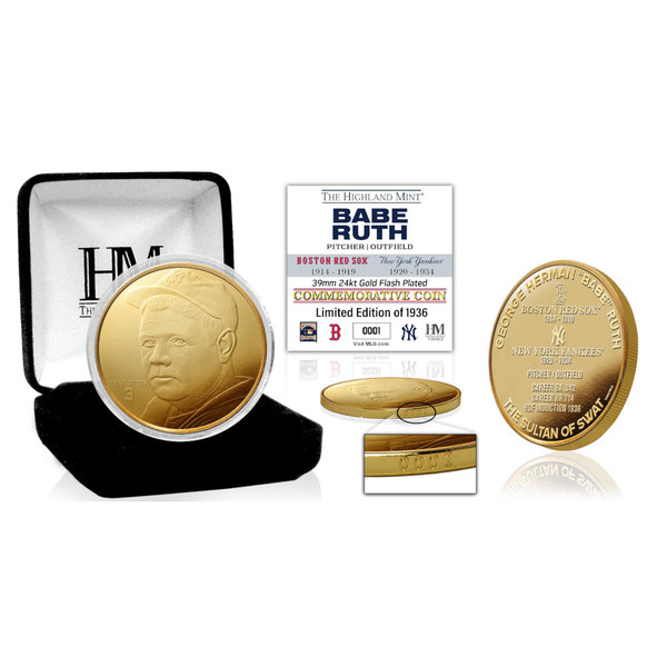 Babe Ruth The Legend 24kt Gold Plated Coin Ltd Ed of 1,936