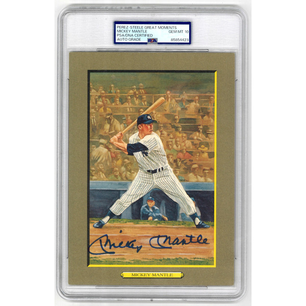 Mickey Mantle Autographed Perez-Steele Great Moments Jumbo Postcard # 19 (PSA-23)