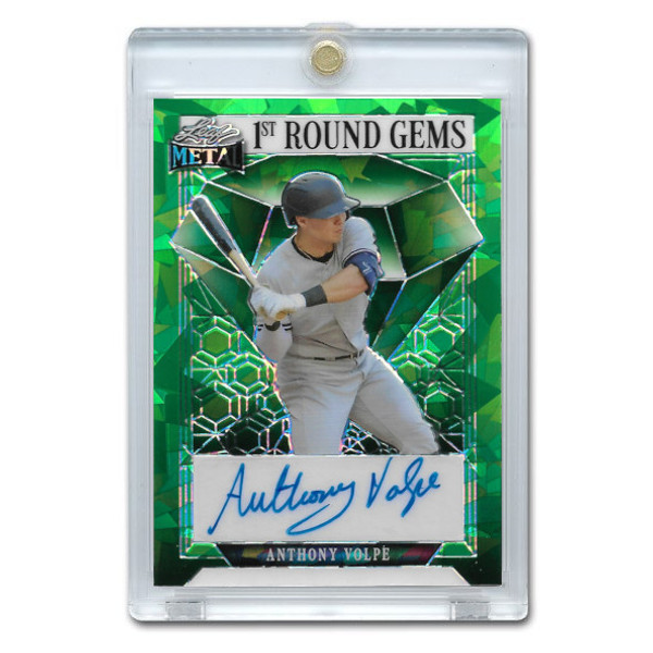 Anthony Volpe Autographed Card 2023 Leaf Metal 1st Round Gems Green #1RG-AV2 Ltd Ed of 3