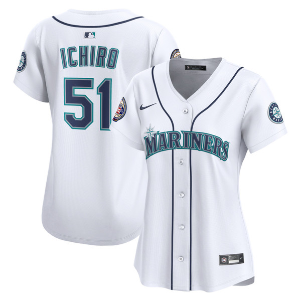 Women’s Nike Ichiro Suzuki Official Limited Seattle Mariners Hall of Fame 2025 Induction Patch Home Jersey