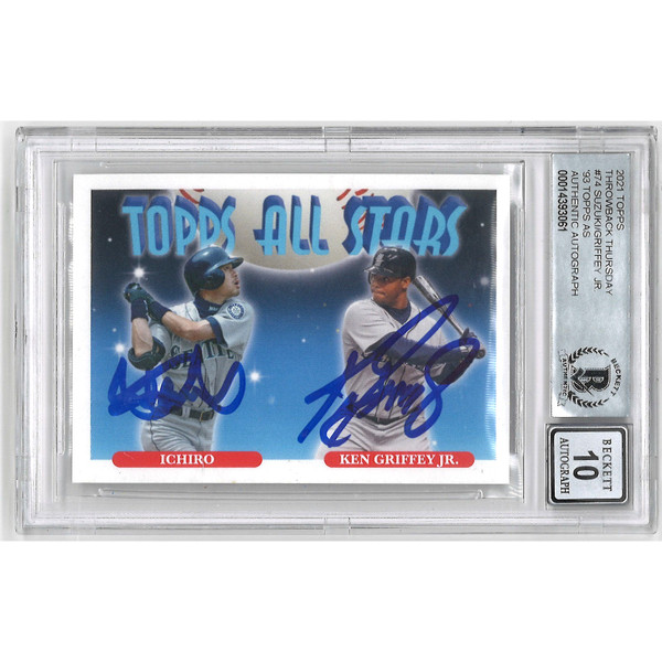 Ken Griffey Jr. and Ichiro Suzuki Dual Autographed Card 2021 Topps # 74 (PSA 10 Autos)