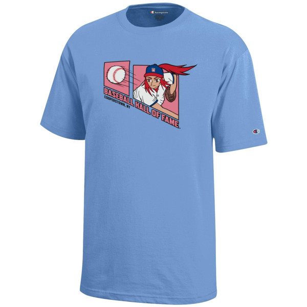 Youth Champion Baseball Hall of Fame Manga Girl Light Blue Short Sleeve T-Shirt
