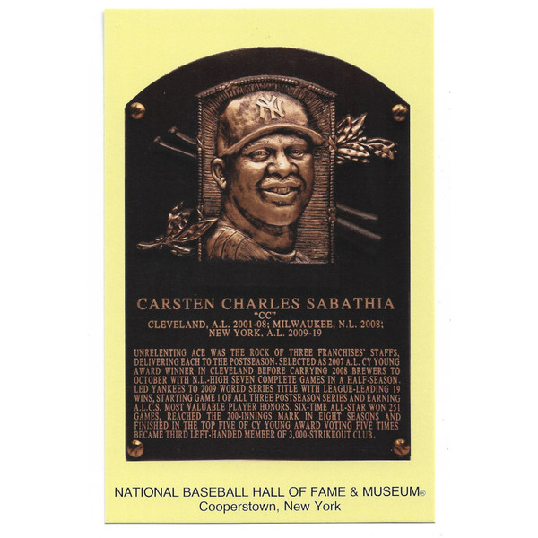 CC Sabathia Baseball Hall of Fame Plaque Postcard