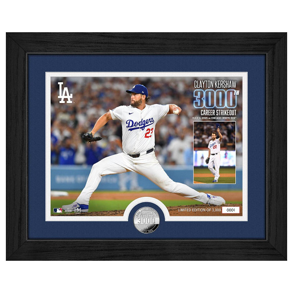 Clayton Kershaw Highland Mint 3,000th Career Strikeout Silver Coin 13 x 16 Photo Mint