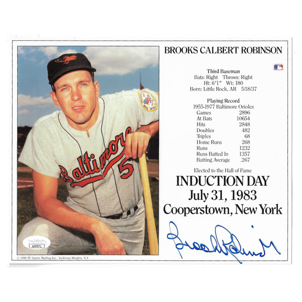 Brook Robinson Autographed 1983 Hall of Fame Induction 8x10 Photocard  (JSA)