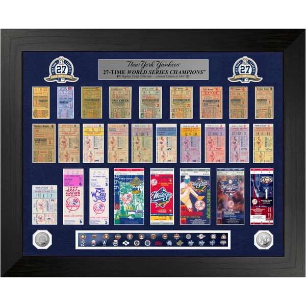 Highland Mint New York Yankees World Series Deluxe Framed Silver Coin & Replica Ticket Collection