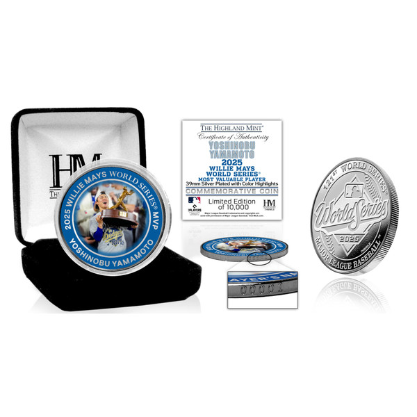 Yoshinobu Yamamoto 2025 World Series MVP Silver-PLated Color Photo Coin