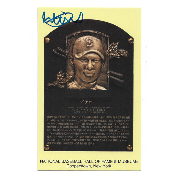 Ichiro Suzuki Autographed Hall of Fame Plaque Postcard - Japanese (HOF)