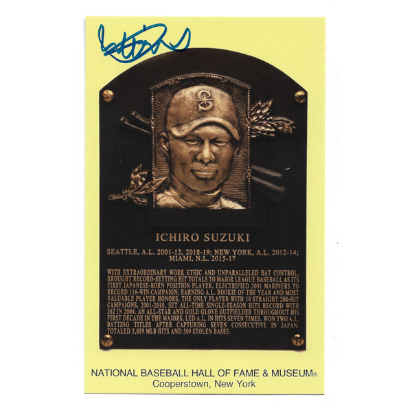 Ichiro Suzuki Autographed Hall of Fame Plaque Postcard - English (HOF)