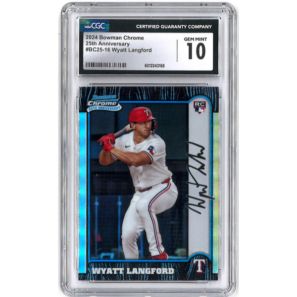 Wyatt Langford Texas Rangers 2024 Bowman Chrome 24th Anniversary # BC25-16 Rookie Card CGC 10