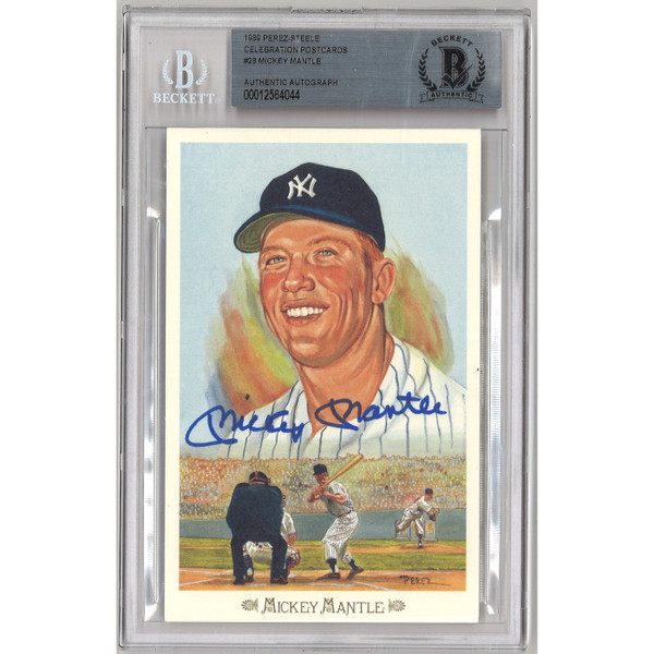 Mickey Mantle Autographed Perez-Steele Celebration Series Postcard # 28 (PSA-94)