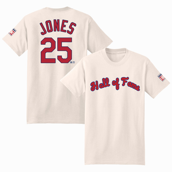 Men’s Andruw Jones Baseball Hall of Fame 2026 Inductee Vintage Jersey Number Heavyweight Ivory T-Shirt