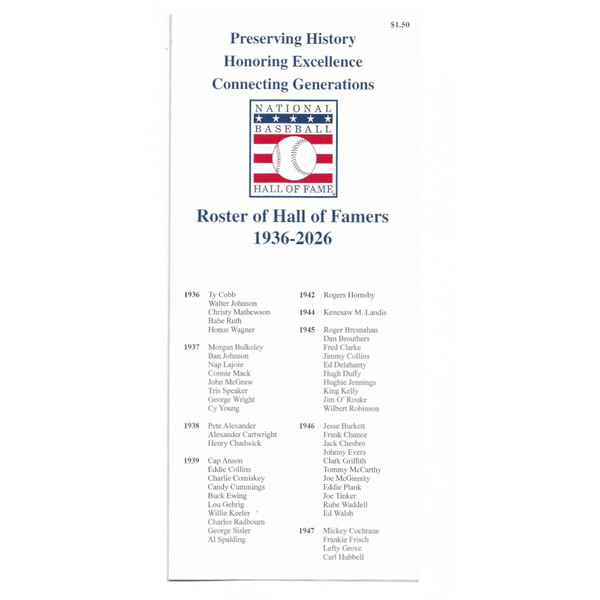 Baseball Hall of Fame 2026 Roster Card