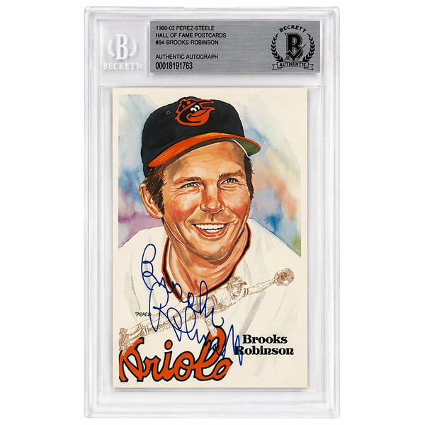 Brooks Robinson Autographed Perez-Steele HOF Series Postcard # 184 (Beckett-63)