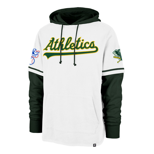 Men’s ’47 Oakland Athletics Cooperstown Collection Trifecta Shortstop Green and Off White Hooded Fleece Pullover