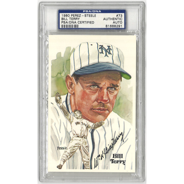 Bill Terry Autographed Perez-Steele HOF Series Postcard # 73 (PSA-91)