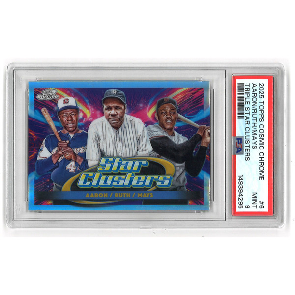 Hank Aaron, Babe Ruth and Willie Mays 2025 Topps Cosmic Chrome Star Clusters # 6 PSA 9