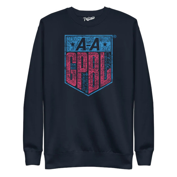 Women’s AAGPBL Shield Logo Teambrown Apparel Navy Crewneck Sweatshirt