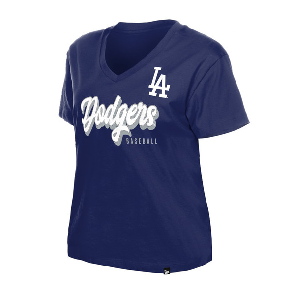 Women's New Era Los Angeles Dodgers Royal Script MLB V-Neck T-Shirt