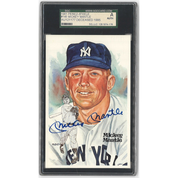Mickey Mantle Autographed Perez-Steele HOF Series Postcard # 145 (SGC-78)