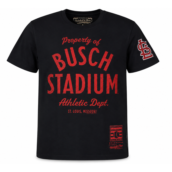 Men’s Mitchell & Ness Property Of Busch Stadium Navy T-Shirt