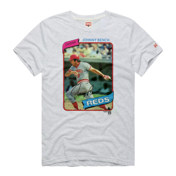 Men’s Homage 1980 Topps Baseball Johnny Bench Reds Heather Grey T-Shirt