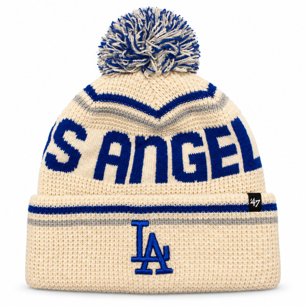 Unisex ’47 Brand Los Angeles Dodgers Cream and Royal Pom Knit Cap