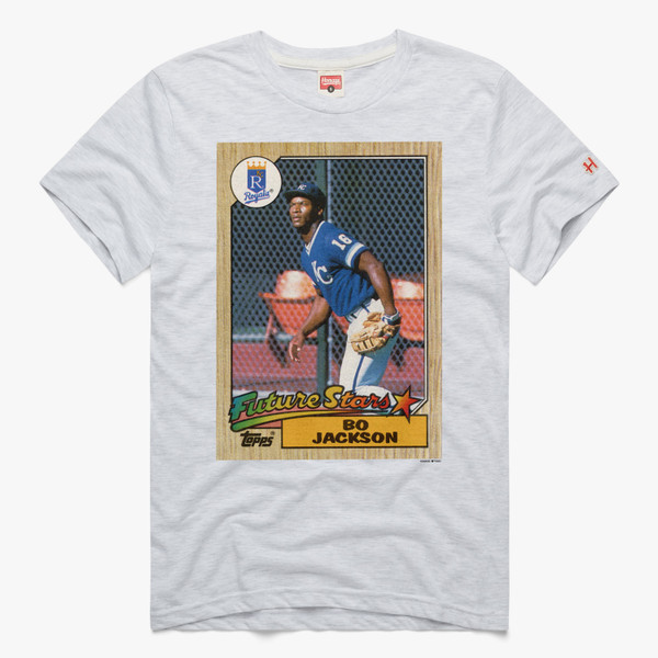 Men’s Homage 1987 Topps Baseball Bo Jackson Royals Grey T-Shirt